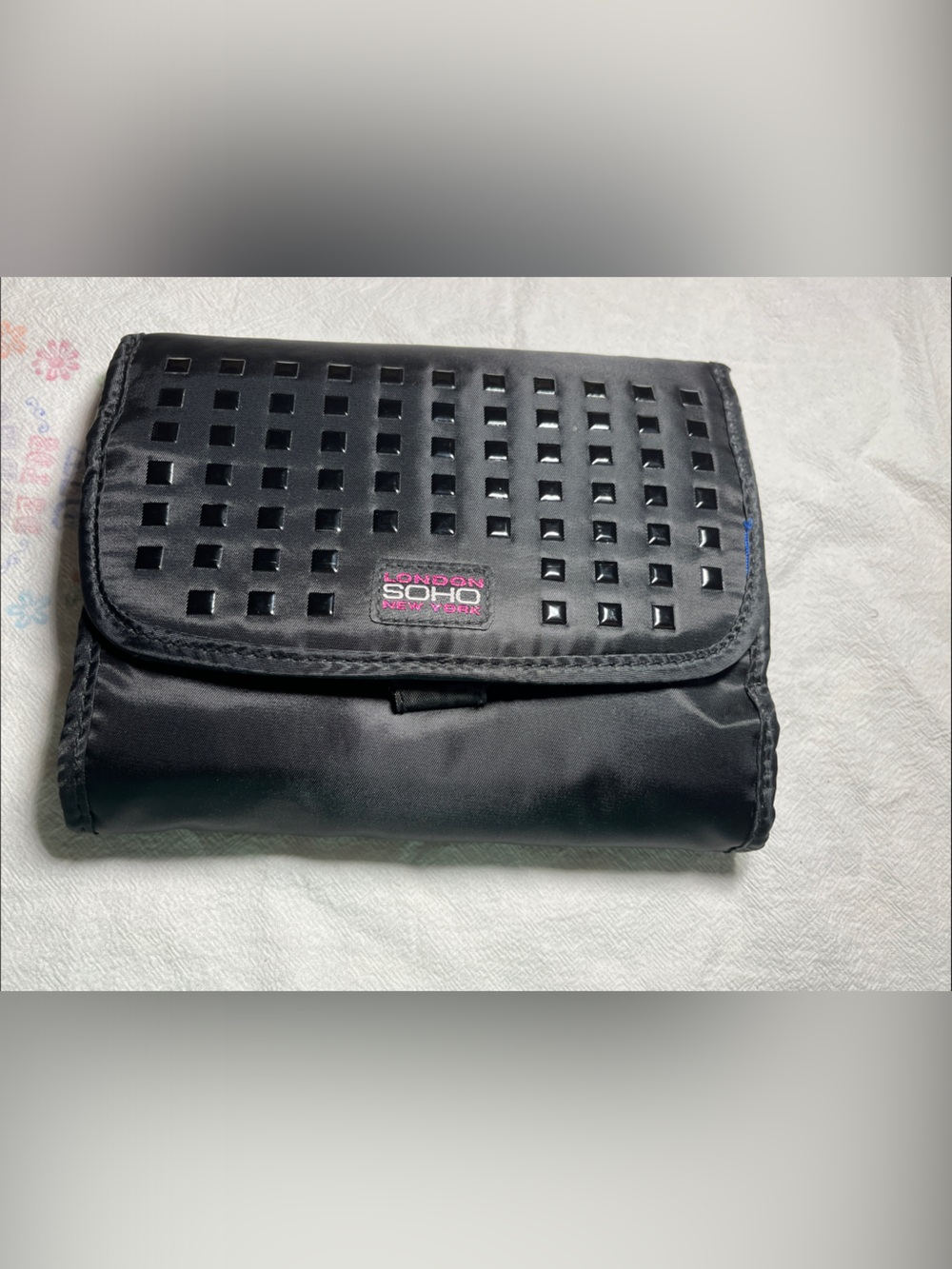 SOHO Beauty Black Cosmetic Makeup Bag with Studded Flap